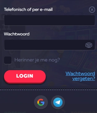 Inlogscherm van Vavada Casino met e-mail, wachtwoord en loginknop.